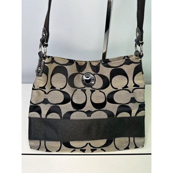 Coach Signature Authentic Khaki Brown Stripe Crossbody File Bag F-19220 Purse - Picture 2 of 10